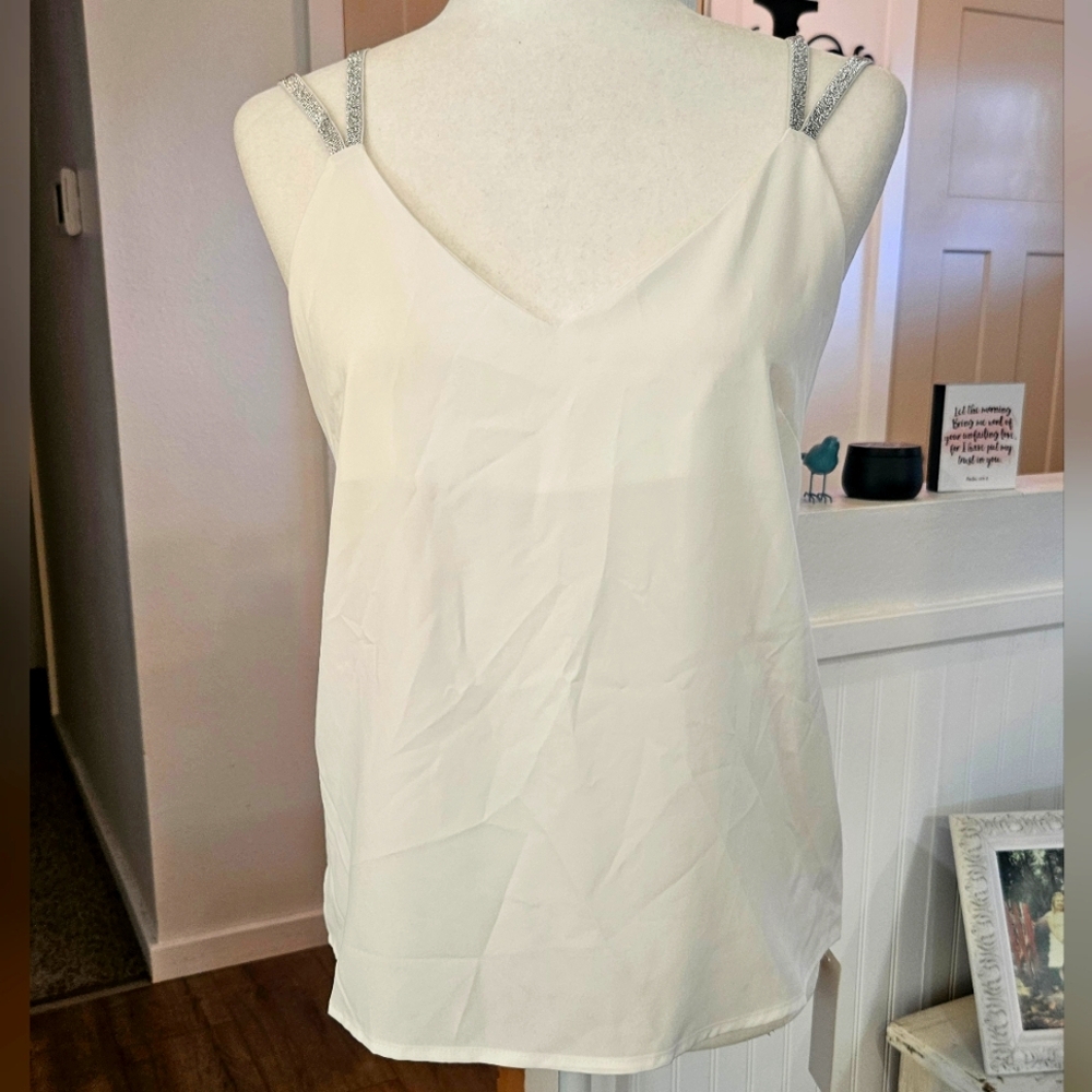 NWT's - OVER THE MOON - Cute White Silky Tank - Backless W/ Silver Straps